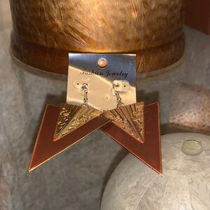 Geometric Gold and Brown Earrings